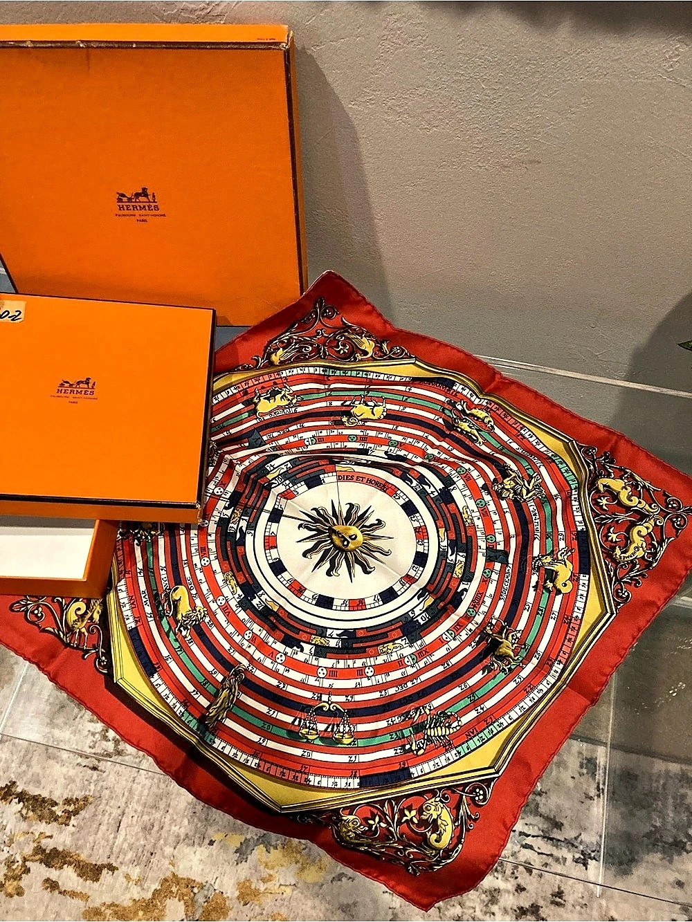 Hermès Dies et Hore (Astrologie) ) Silk Scarf Red & Multicolor